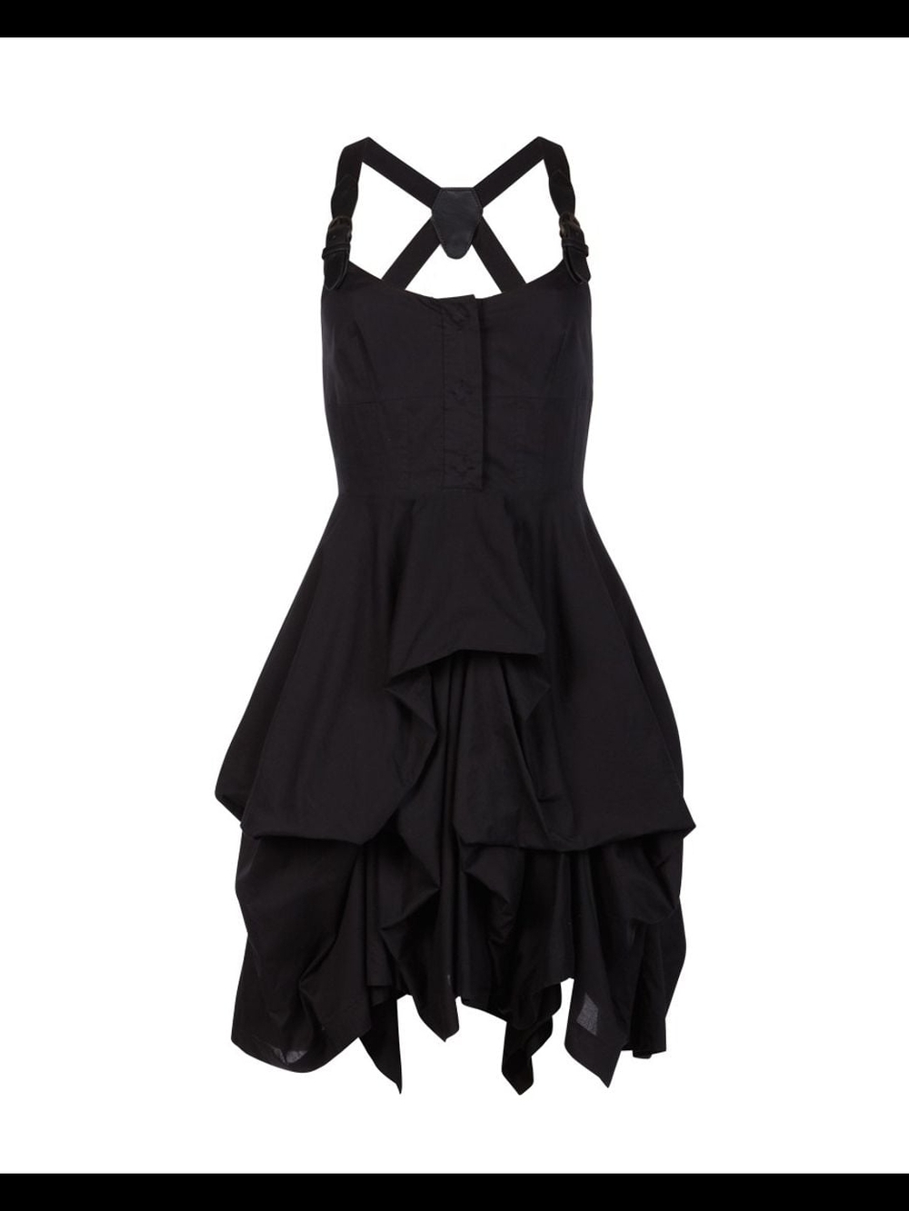 All Saints Black Asymmetrical Ruffle Melody Dress with Cross Straps